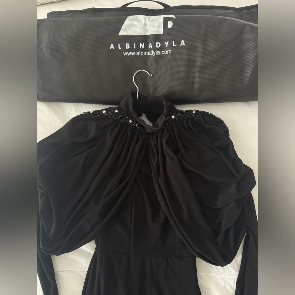 ALBINA DYLA CUSTOM HIGH NECK LONG SLEEVE BLACK GOWN
